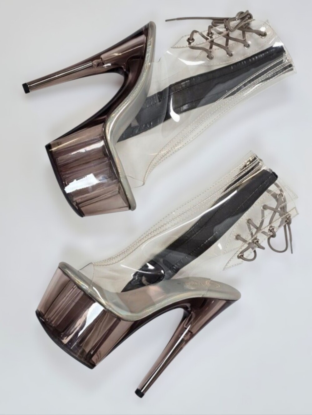 Pleaser Adore Clear Smoke Platform Boots 7 Inch Heel Open Toe Zip Size 7